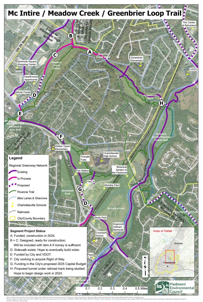 four mile loop of charlottesville showing connections