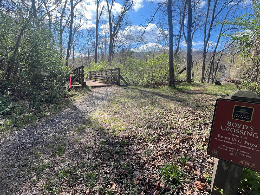A trail bridge in the woods