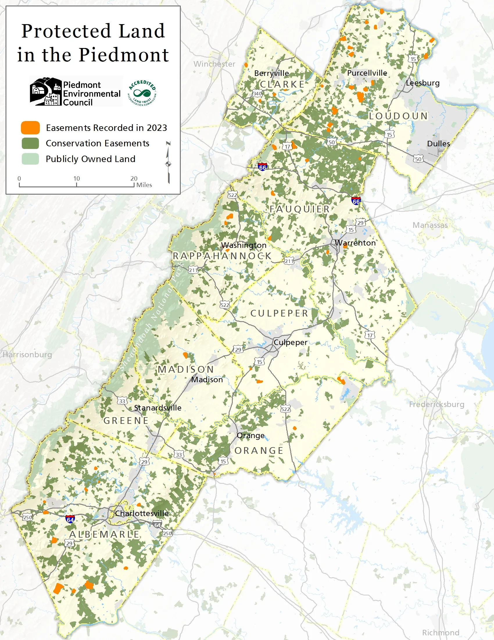 easement map showing green space in nine counties