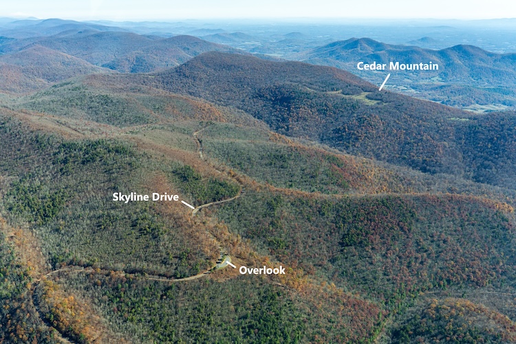 Aerial view of Skyline Drive landscape.