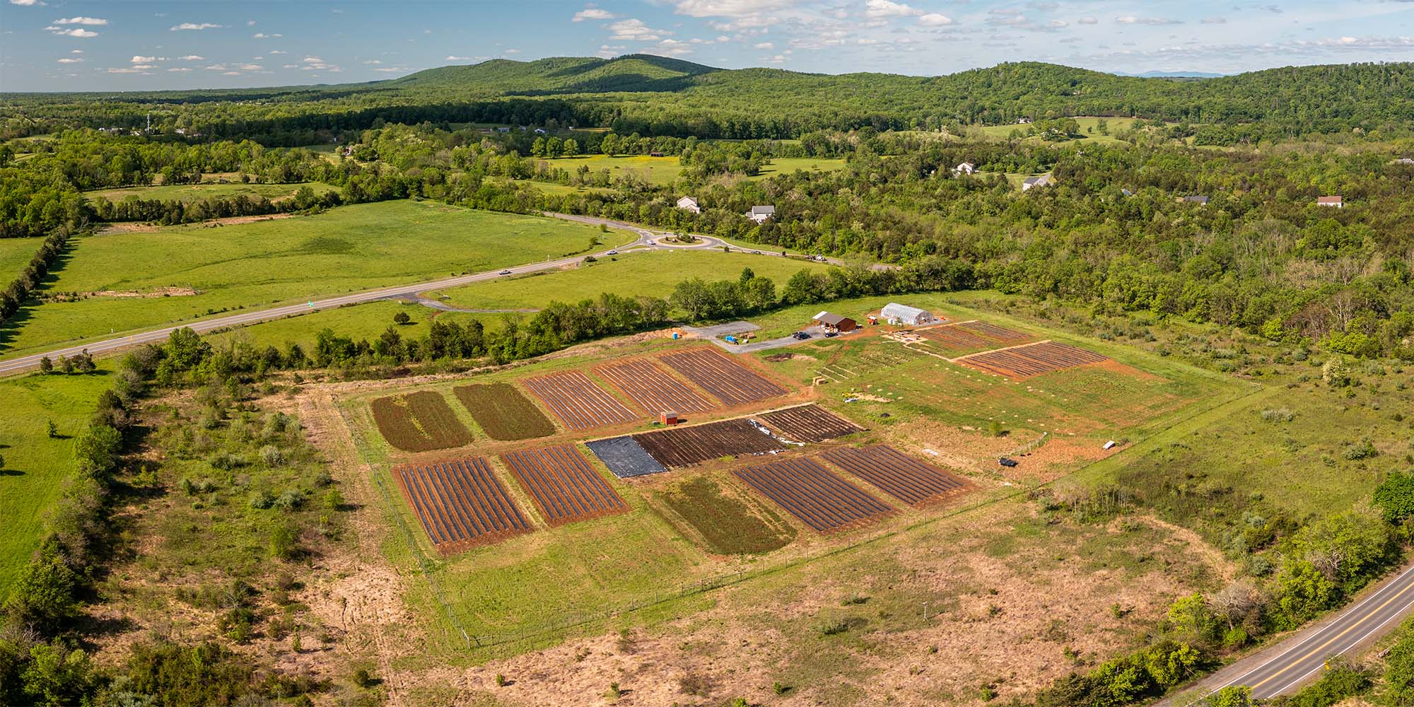 Aerial view of PEC's Community Farm