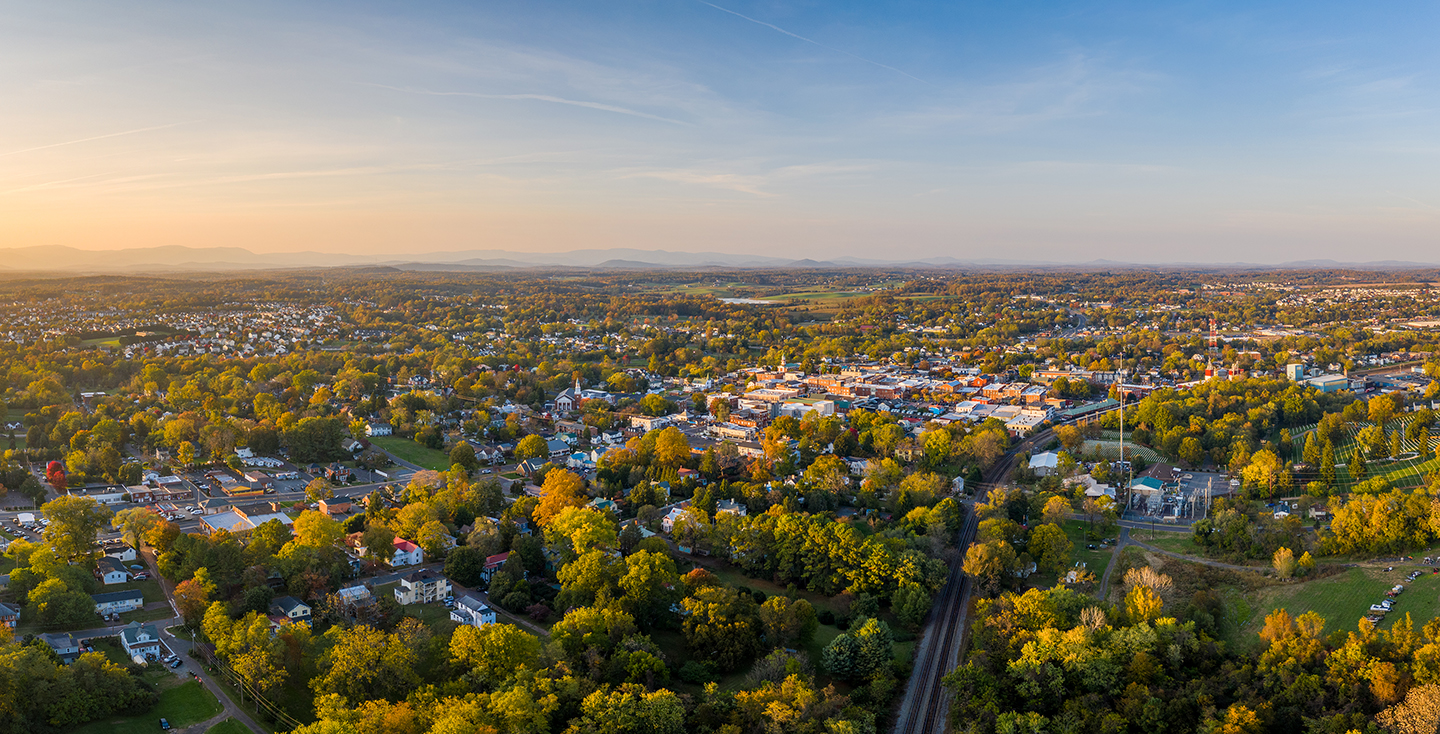 aerial image of downtown Culpeper in the spring