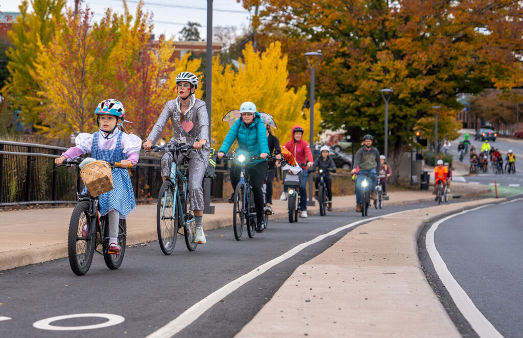Cyclists ride across the