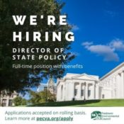a picture of the state capitol in Richmond with white text that says: "We're Hiring, Director of State Policy, Fill-time position with benefits"