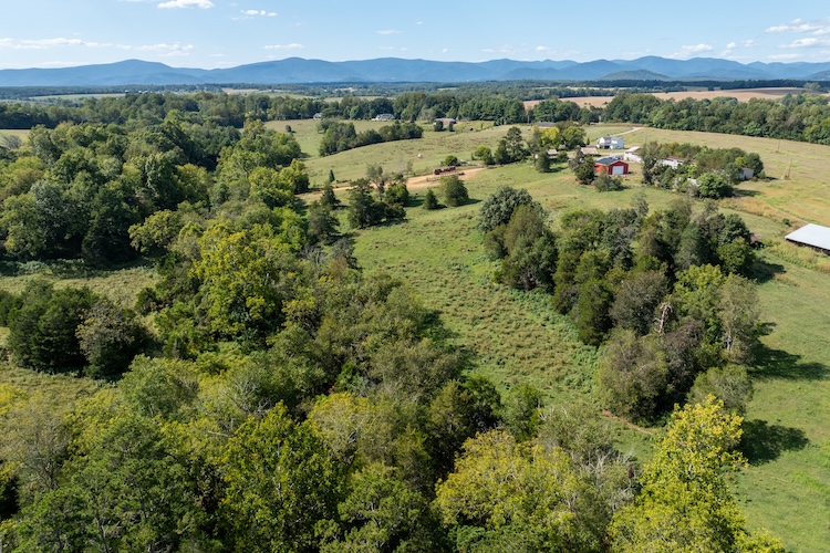 An aerial view of a farm.