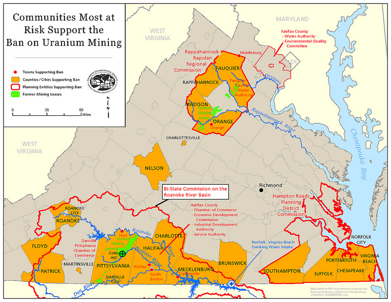 Map of communities at risk of uranium mining.