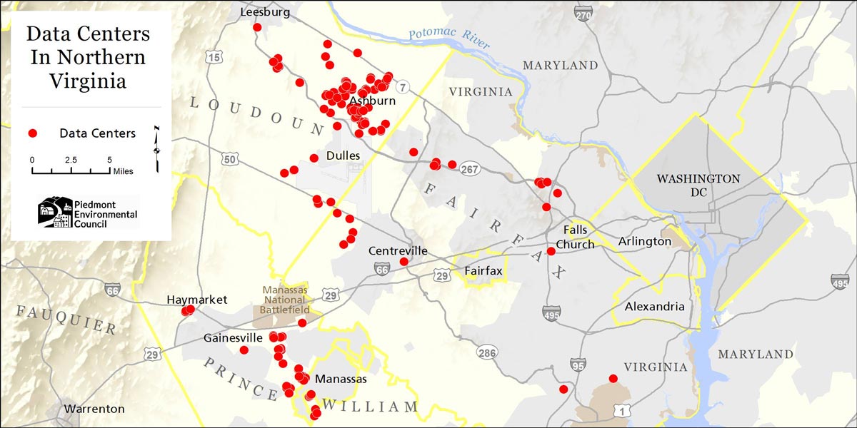 map of data center locations in Northern Virginia