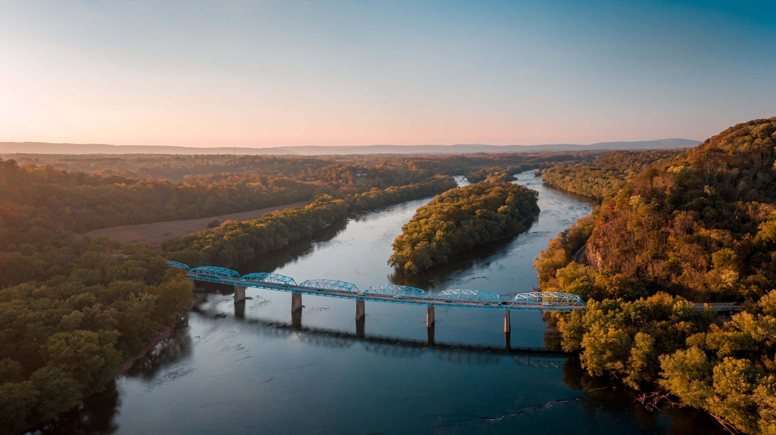 an aerial image of a bridge over the potomac river