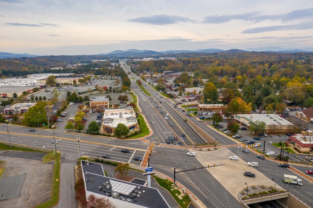 An aerial view of U.S. Route 29 North in Albemarle County.