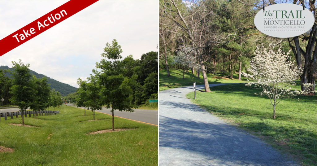 Image of Route 20 median and Monticello Trail head