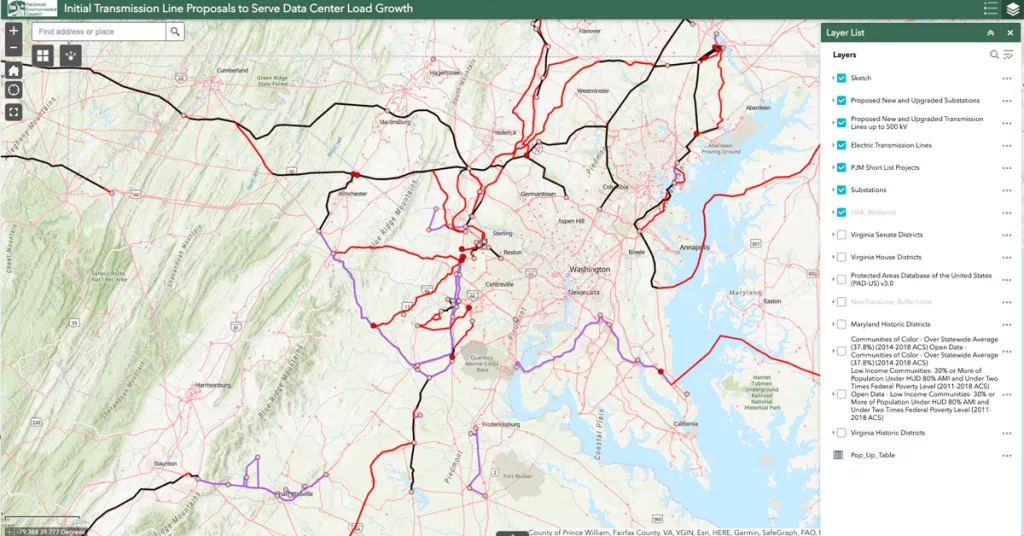 map of potential transmission line routes
