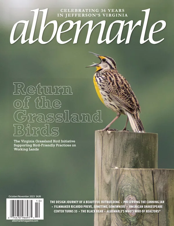 cover of albemarle magazine with a brown and yellow bird on it