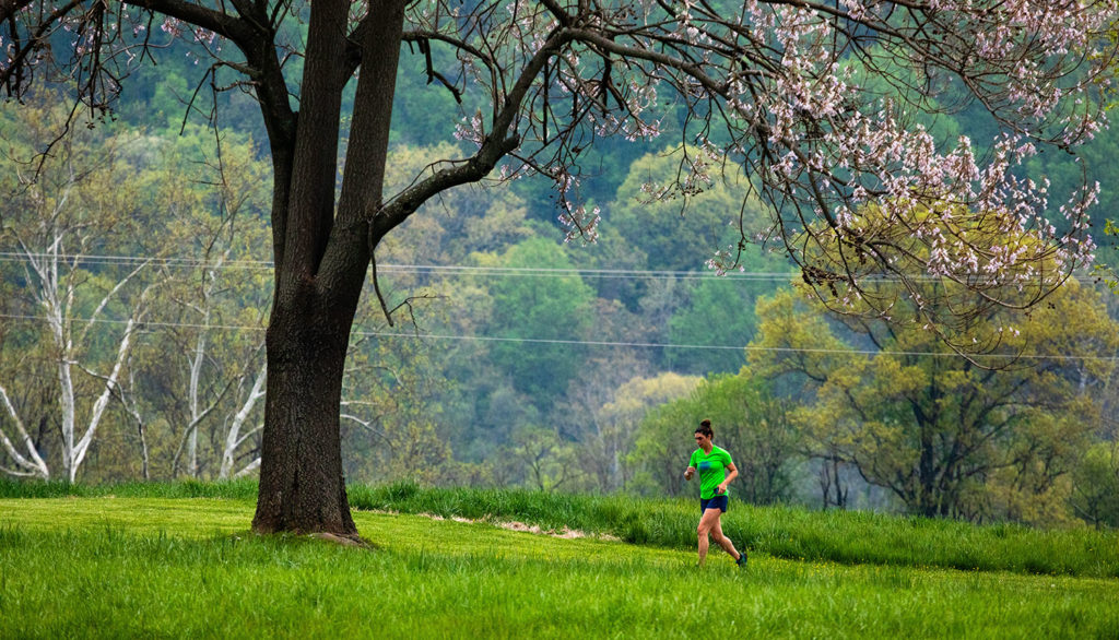 Woman running on trail